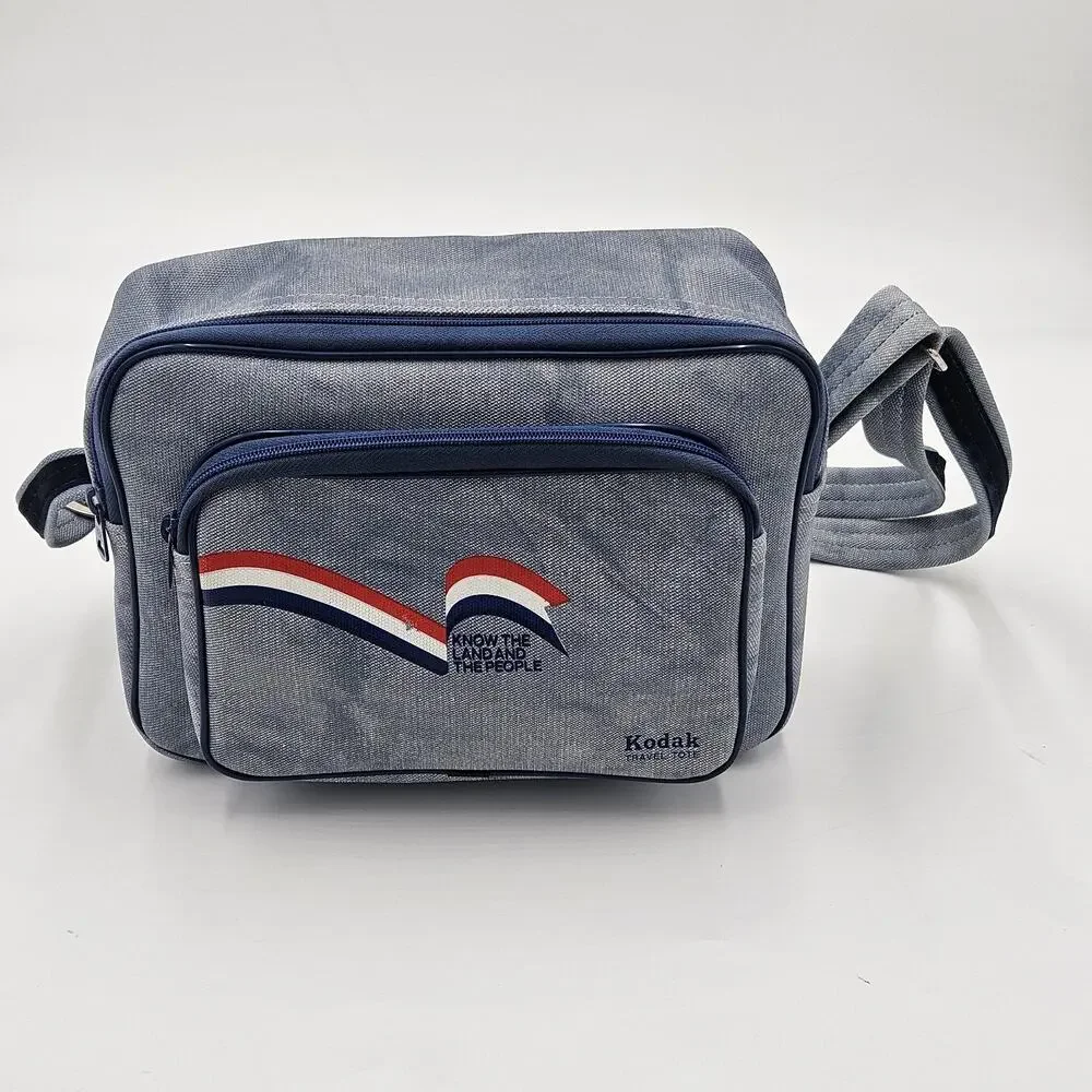 Vintage 70s Kodak Promotional Shoulder Camera Travel Tote Bag Retro Denim Look